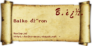 Balko Áron névjegykártya